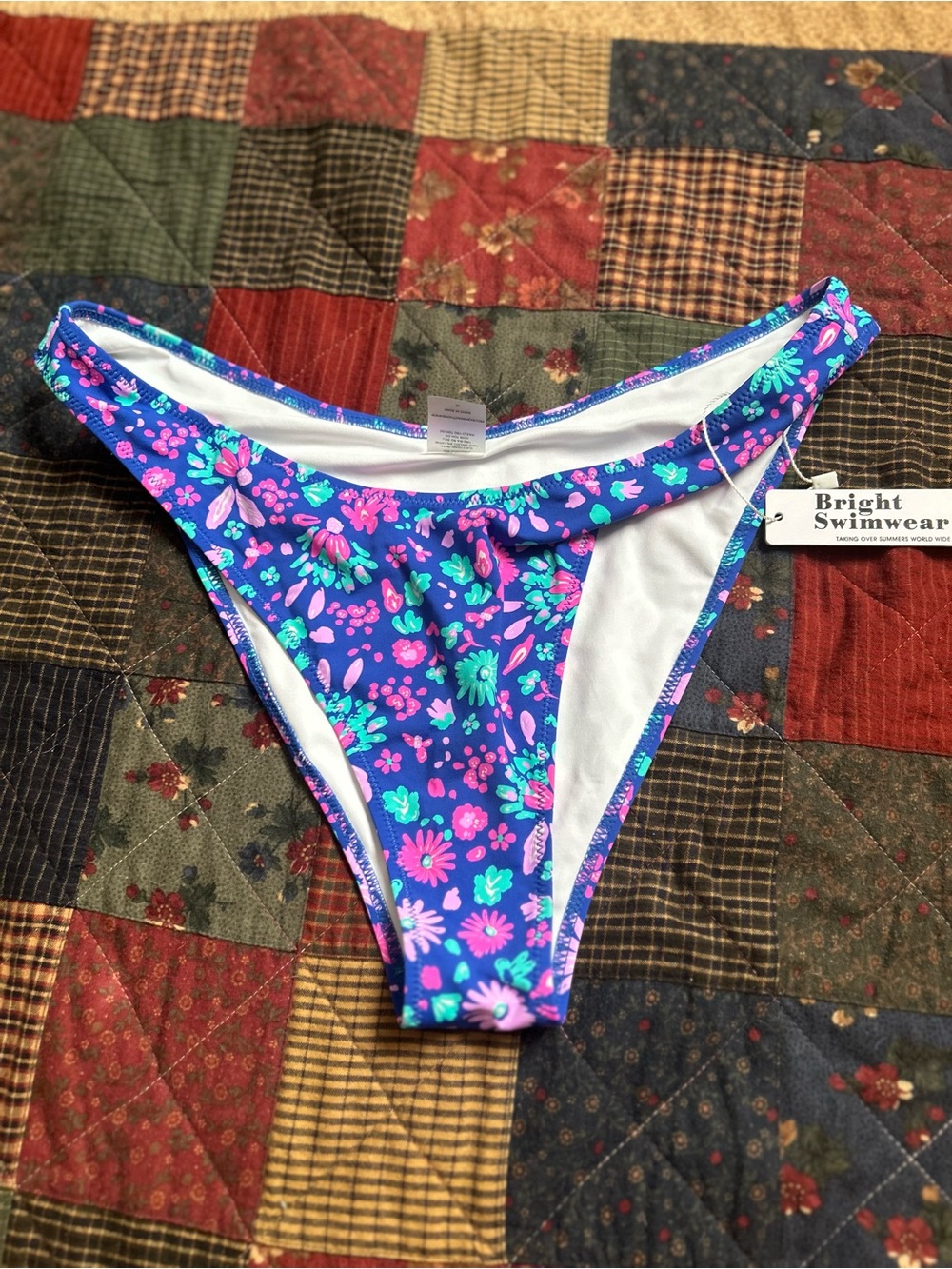 Bright Swimwear Floral Bikini Bottoms in Purple & Turquoise -Size XL